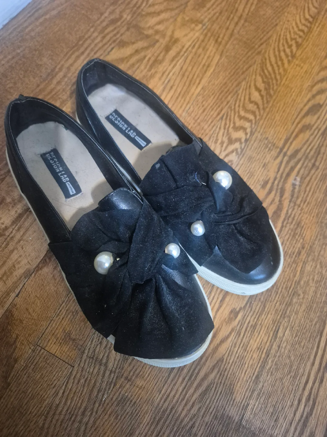 Design Lab Black Pearl Embellished Slip-Ons thumbnail