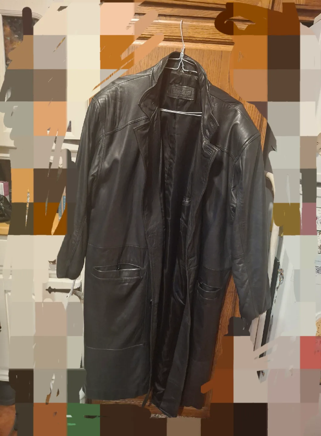 Mirage Black Leather Overcoat XL thumbnail