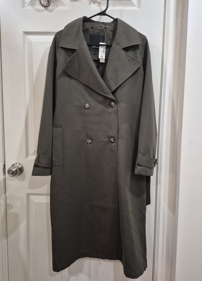 Brand New Reitmans Black Olive Trench Coat - Size S