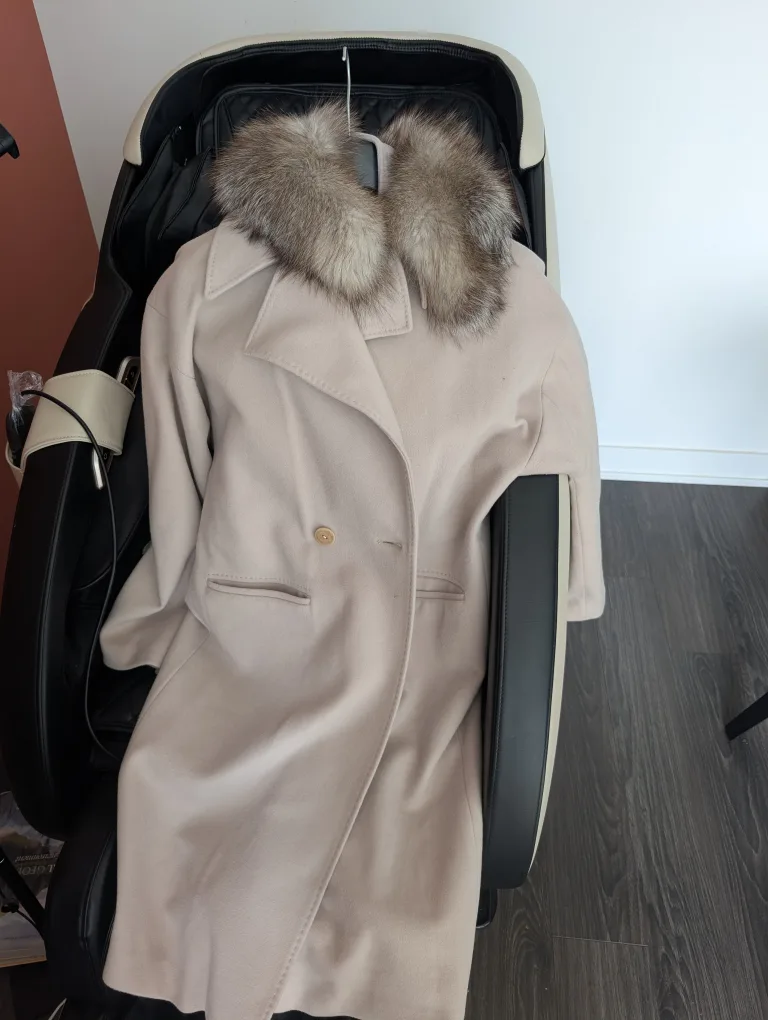 Beige Wool Coat with Fur Collar thumbnail