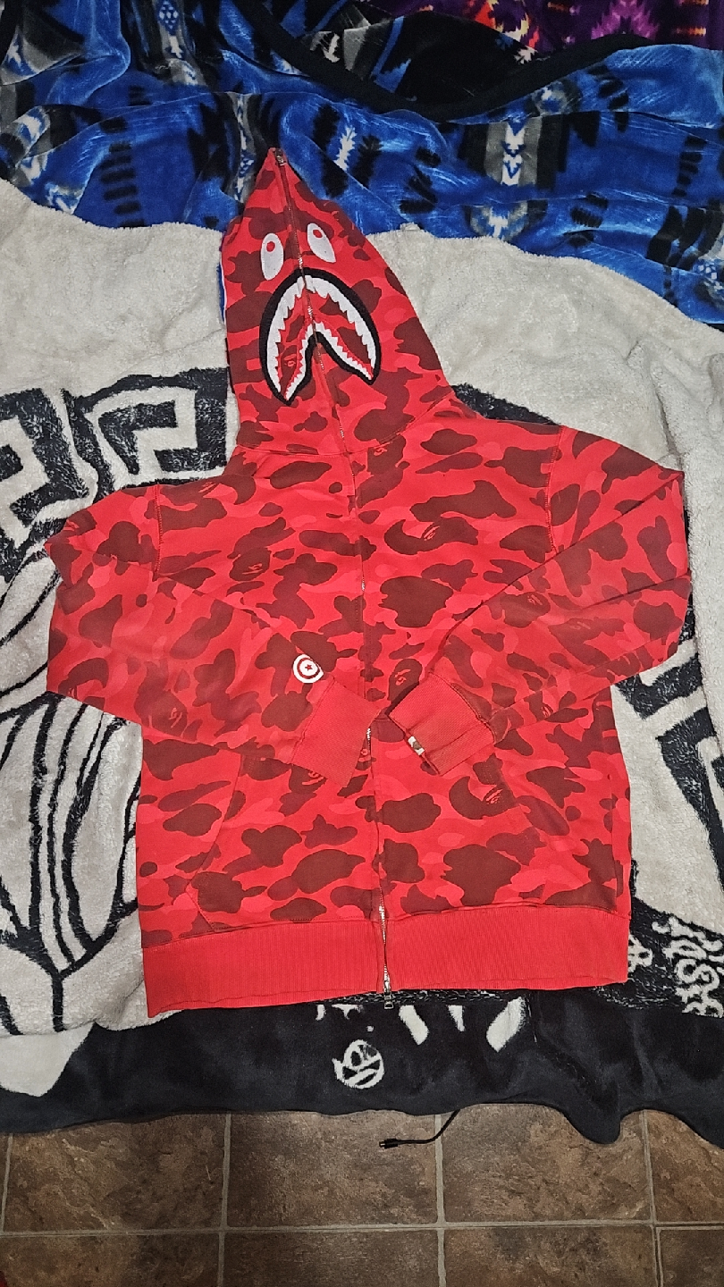 A Bathing Ape (BAPE) Red Camo Shark Hoodie - XL