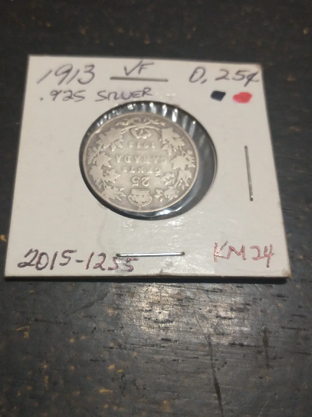 SOLD Lovely 1913 VF Canada 25c George V .925 silver quarter image indicator(4)