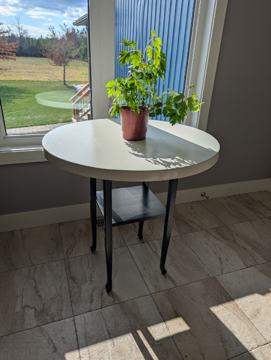 Round Accent Table - White Top, Black Legs