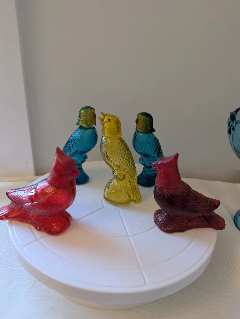 Vintage Glass Birds by Avon - Red, Yellow, Blue thumbnail