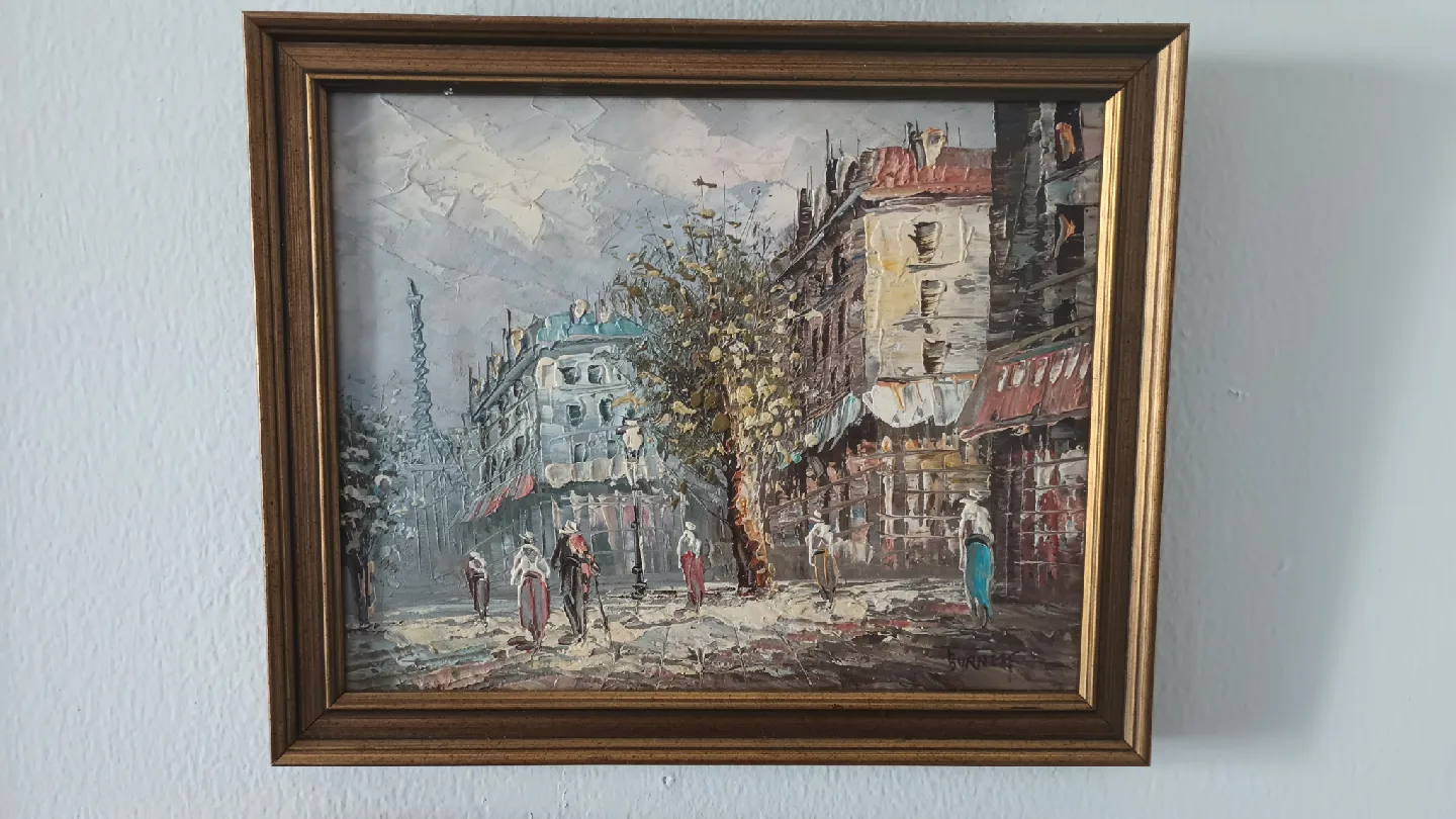 Burnett Artist. - Paris Street Scene Oil Painting. thumbnail
