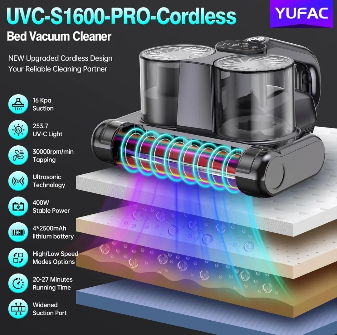YUFAC UVC-S1600-PRO Cordless Bed Vacuum Cleaner image indicator(2)