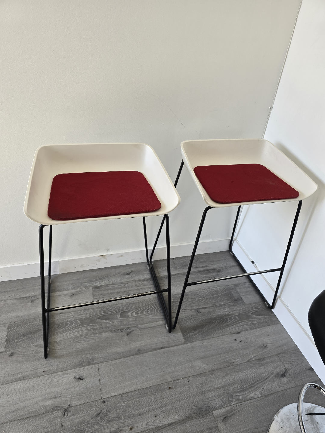 Pair of Modern White & Red Bar Stools