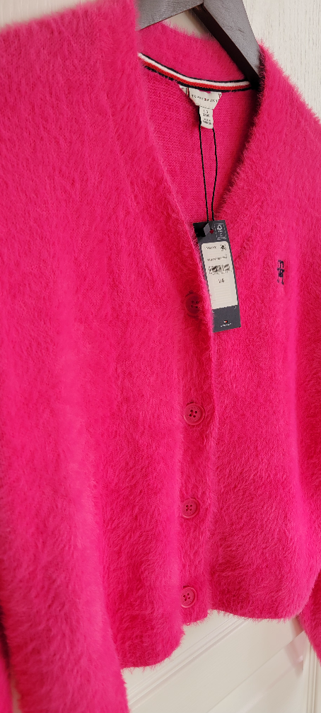 Girls New Tommy Hilfiger Pink Fuzzy Knit Cardigan - Size L 12-14 - photo 2