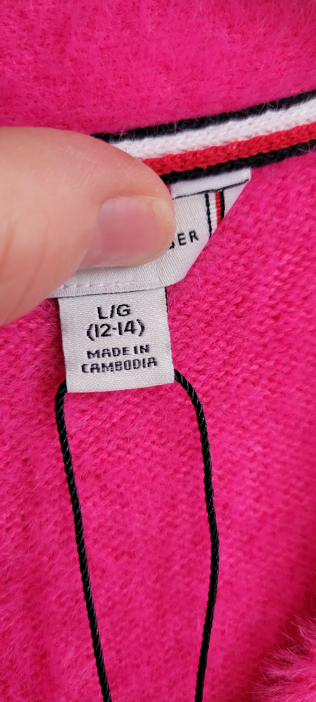 Girls New Tommy Hilfiger Pink Fuzzy Knit Cardigan - Size L 12-14 - photo 3