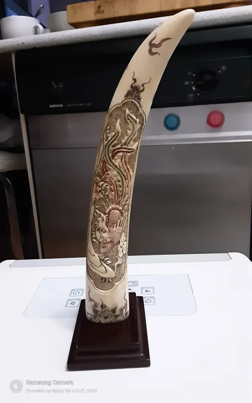 Asian hand  carved dragon, bone   , antique Figurine thumbnail