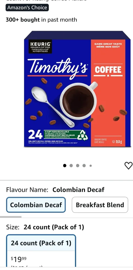New Timothy's Colombian Decaf K-Cup Coffee Pods - 24 Count Decaf image indicator(2)