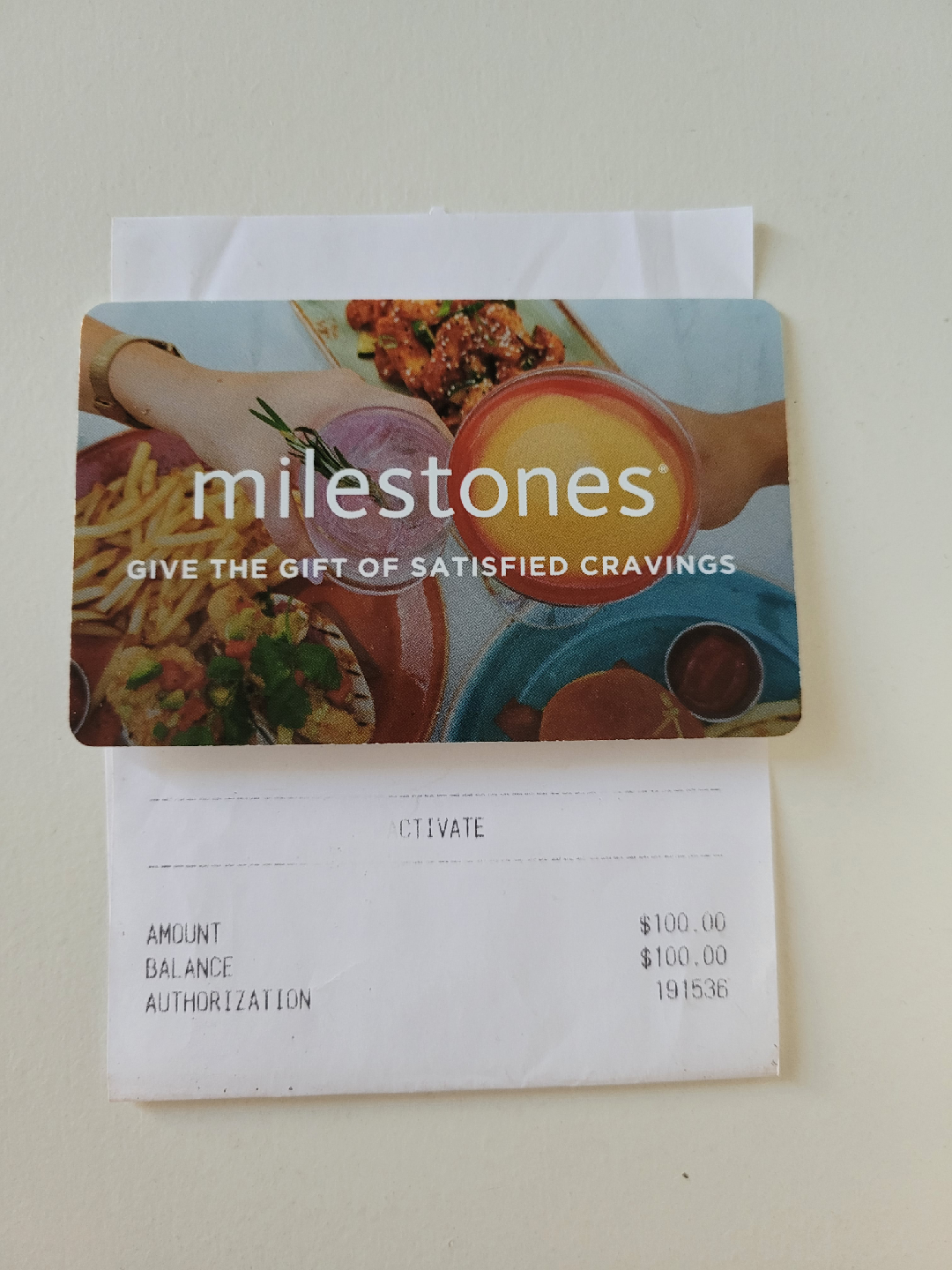 Milestones $100 giftcard
