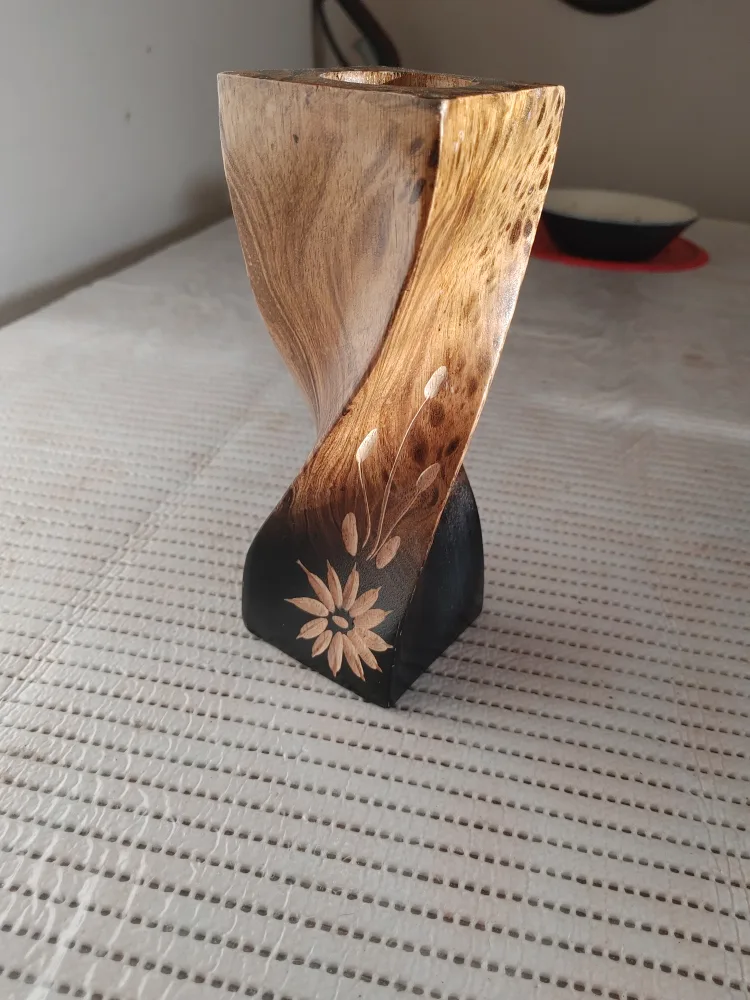 Hand Carved Wooden Candle Holder thumbnail