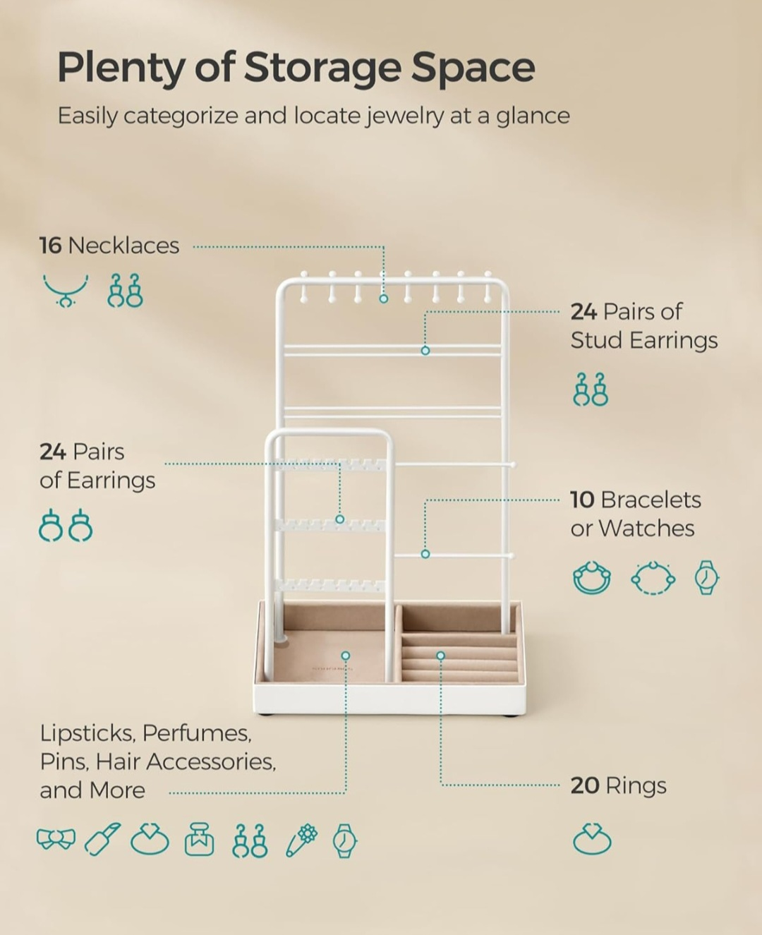 SONGMICS White Jewelry Organizer Stand - photo 4