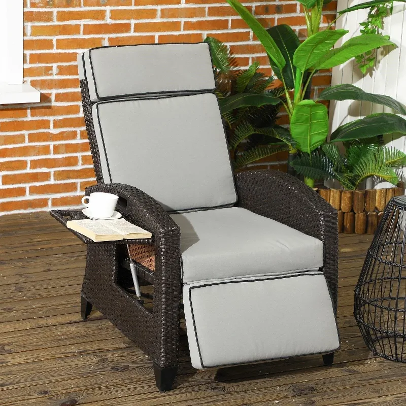 Wicker Recliner Chair with Side Table thumbnail