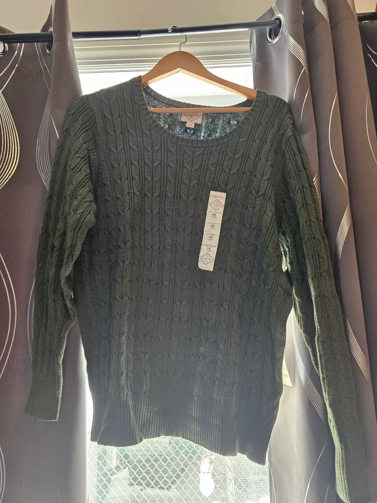 St. John's Bay 1X Cable Knit Sweater - Papyrus Green image indicator(3)