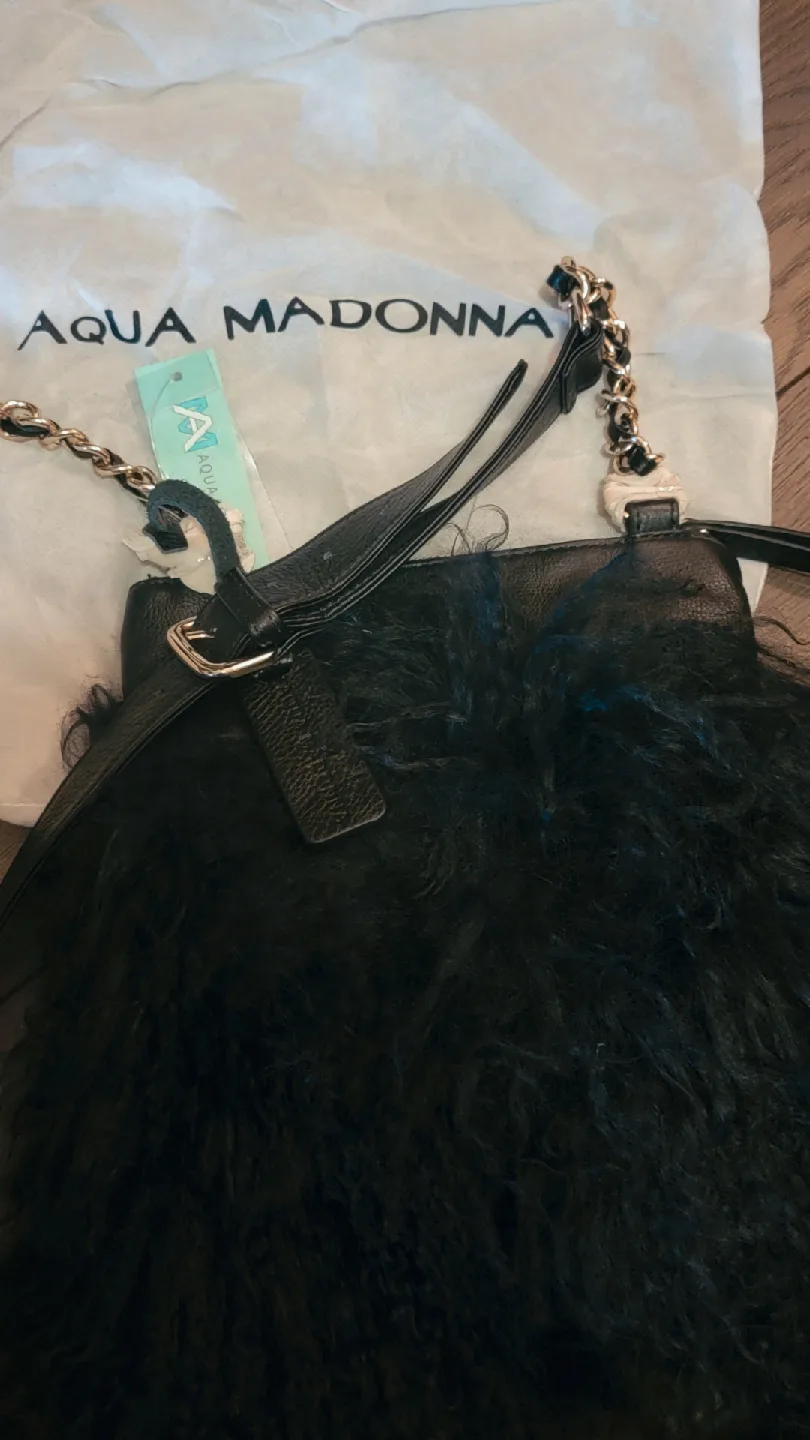 Aqua Madonna Black Mongolian Lamb fur Leather Trim Bag image indicator(4)