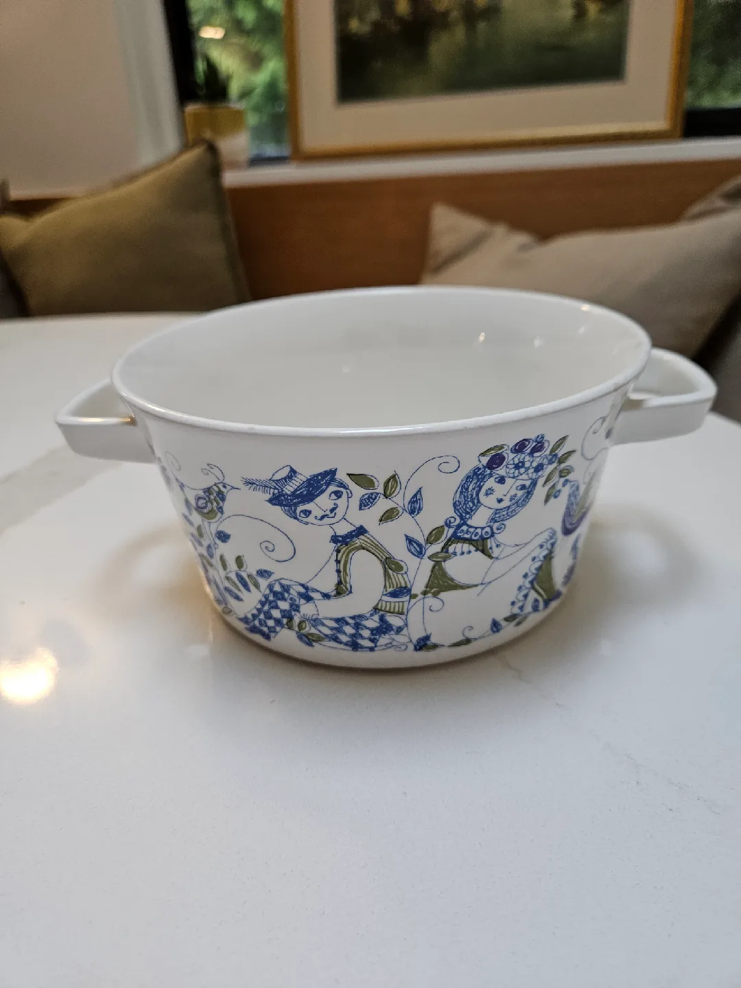 Vintage Figgjo Flint Norway Turi Lotte White Blue Dish With Lid thumbnail