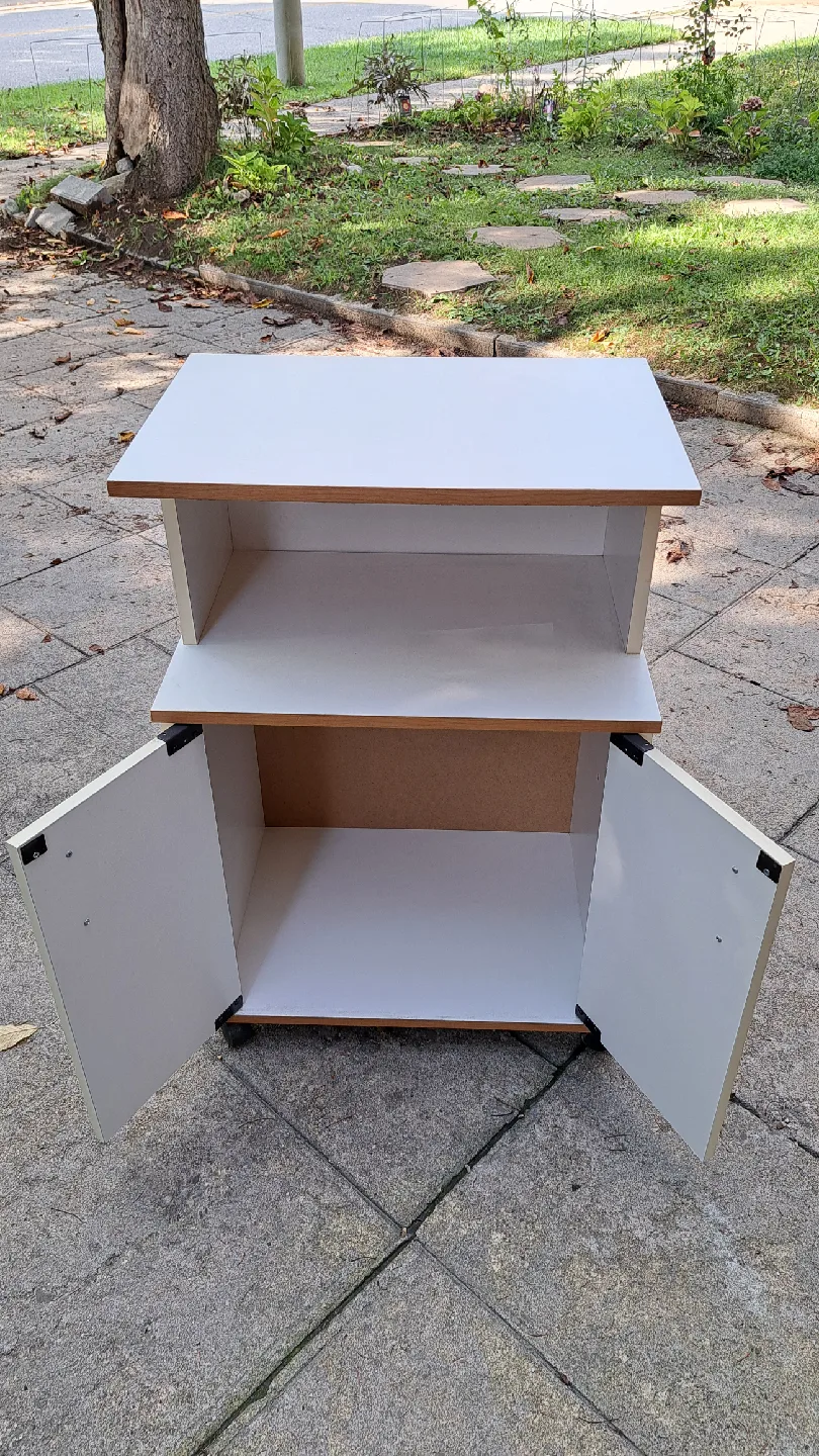 Microwave Stand – White Cabinet with Doors, Shelves, and Wheels image indicator(2)