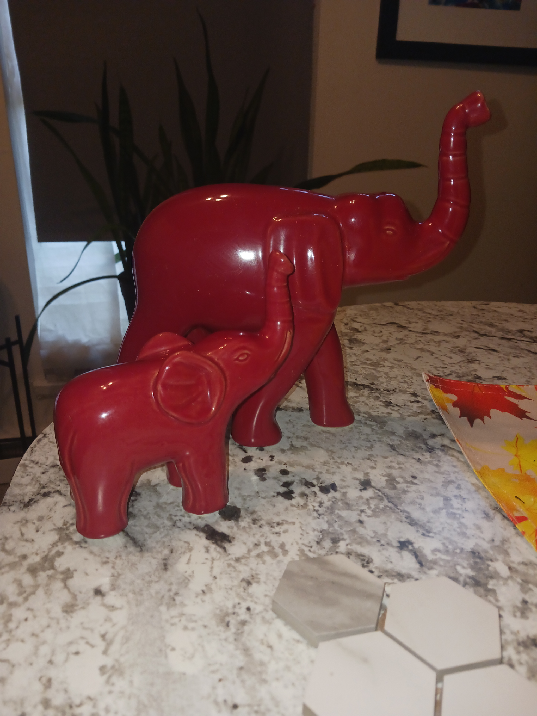 Red Ceramic Elephant Figurines - Home Decor