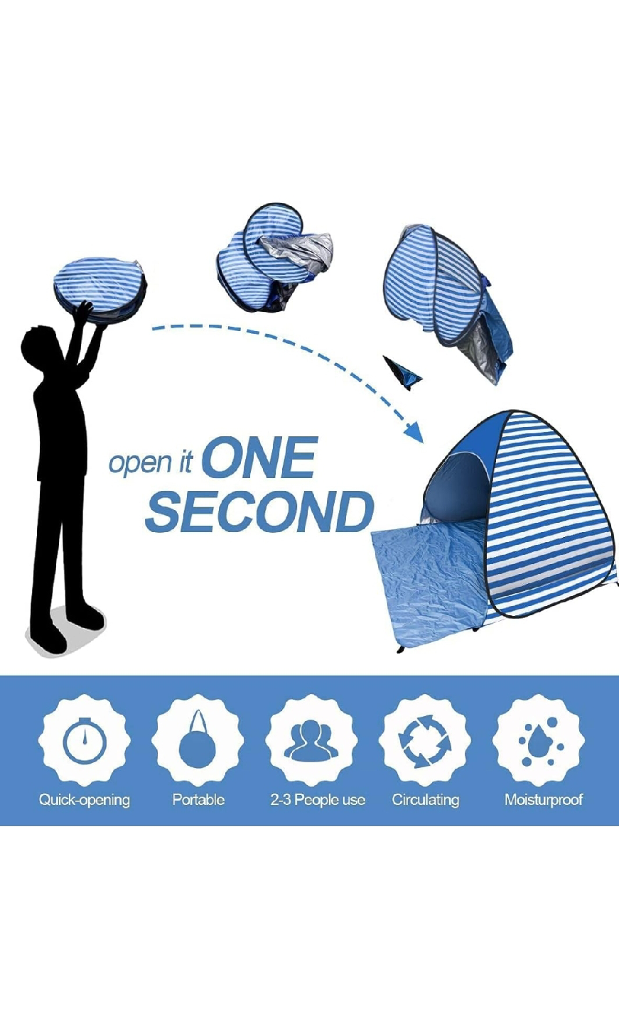 New Easy Pop Up Beach Tent 2-3 Person - photo 4