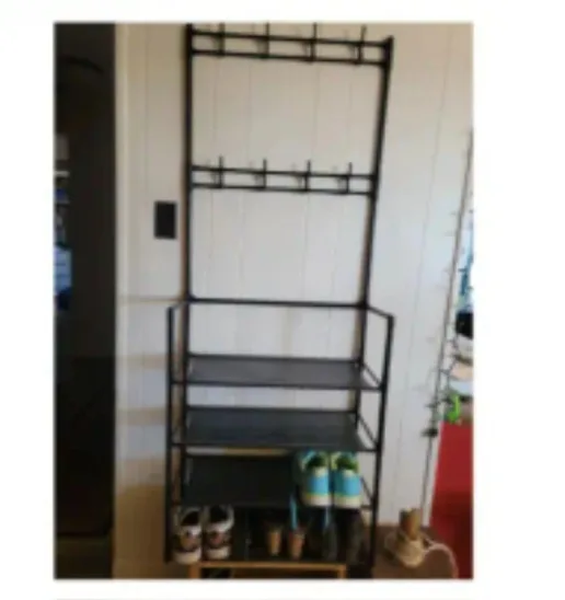 Black Metal Shoe Rack with Coat Hooks thumbnail