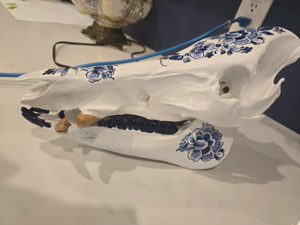 GRADE A/CRAFT GRADE German Wild Boar Skull - Delft Blue Style image indicator(3)