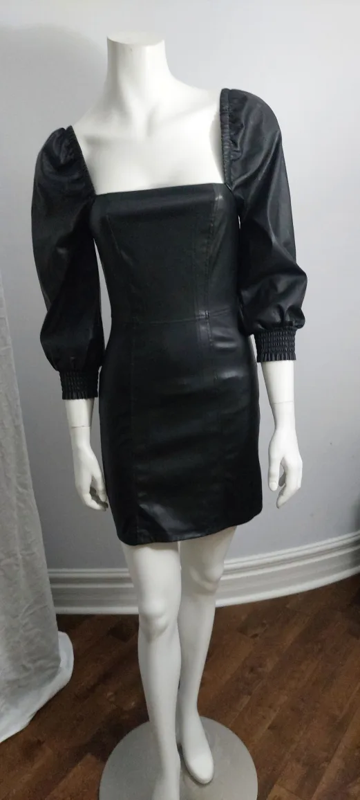 NEW - Black Faux Leather Puff Sleeve Mini Dress thumbnail