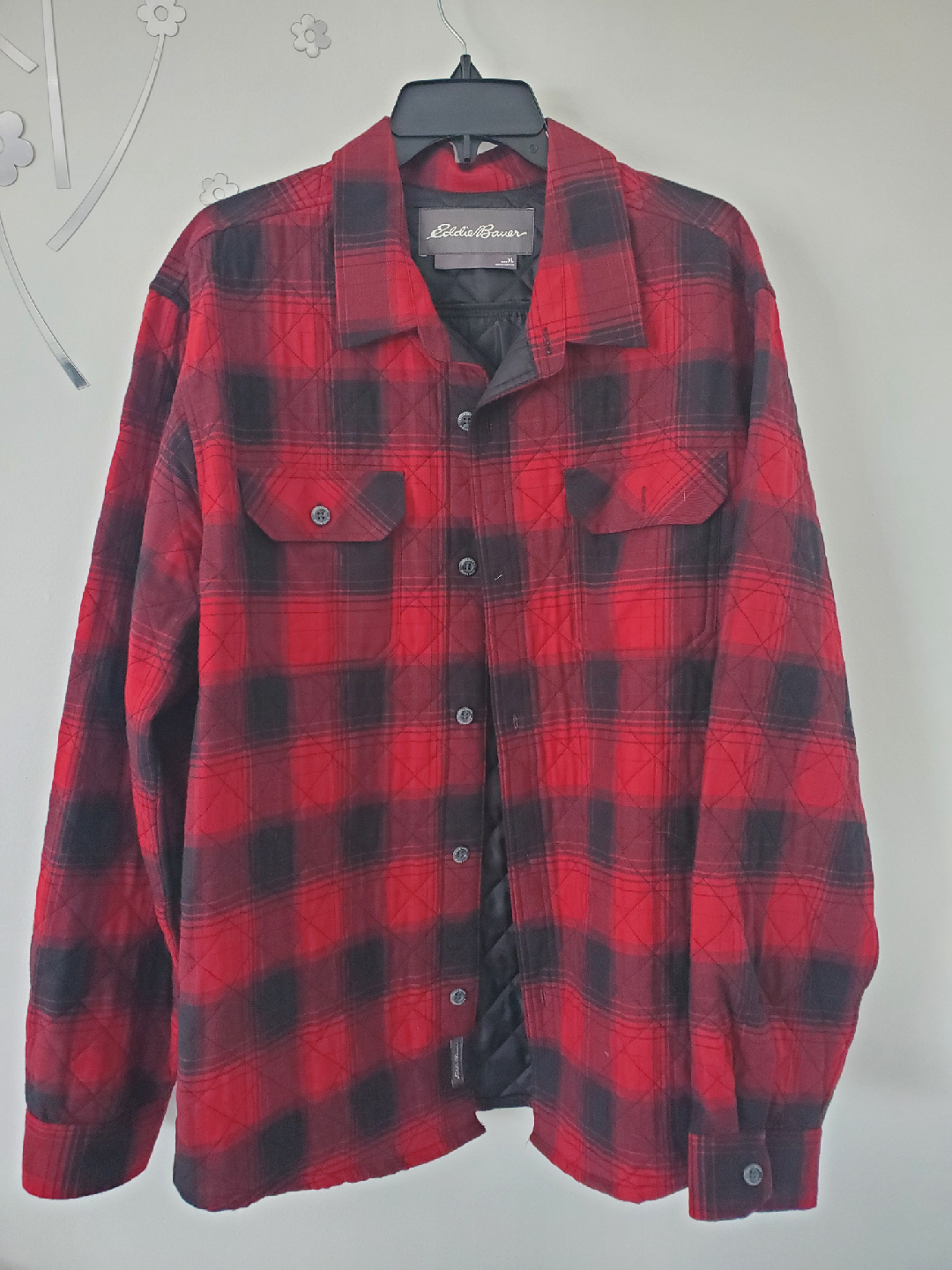 Eddie Bauer Men's XL Red Plaid Flannel Shirt Jacket
