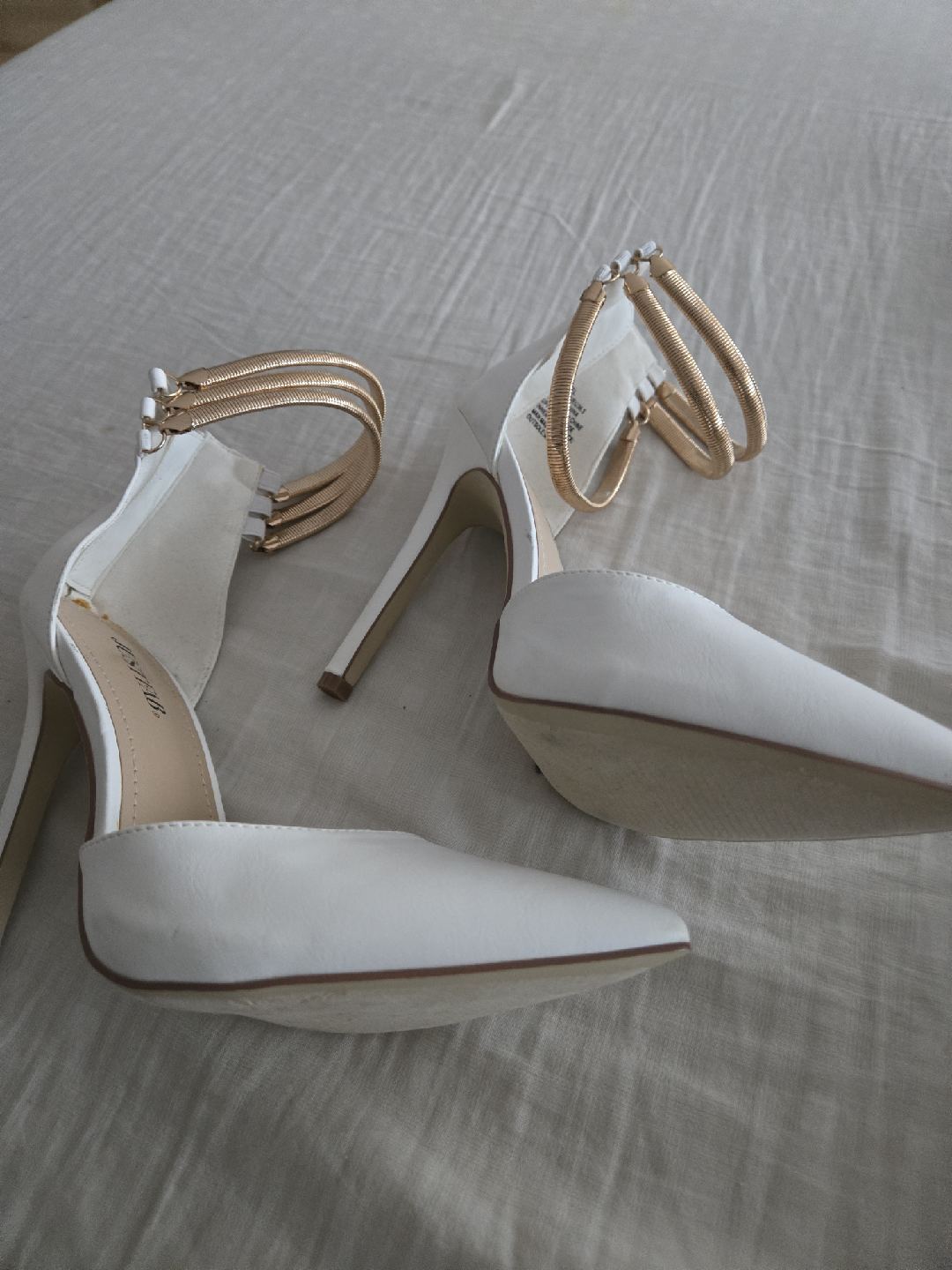 JustFab White Heels with Gold Ankle Detail - photo 2