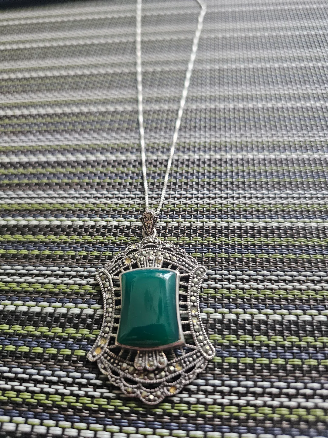 Green Stone Silver Necklace Stamped 925 thumbnail