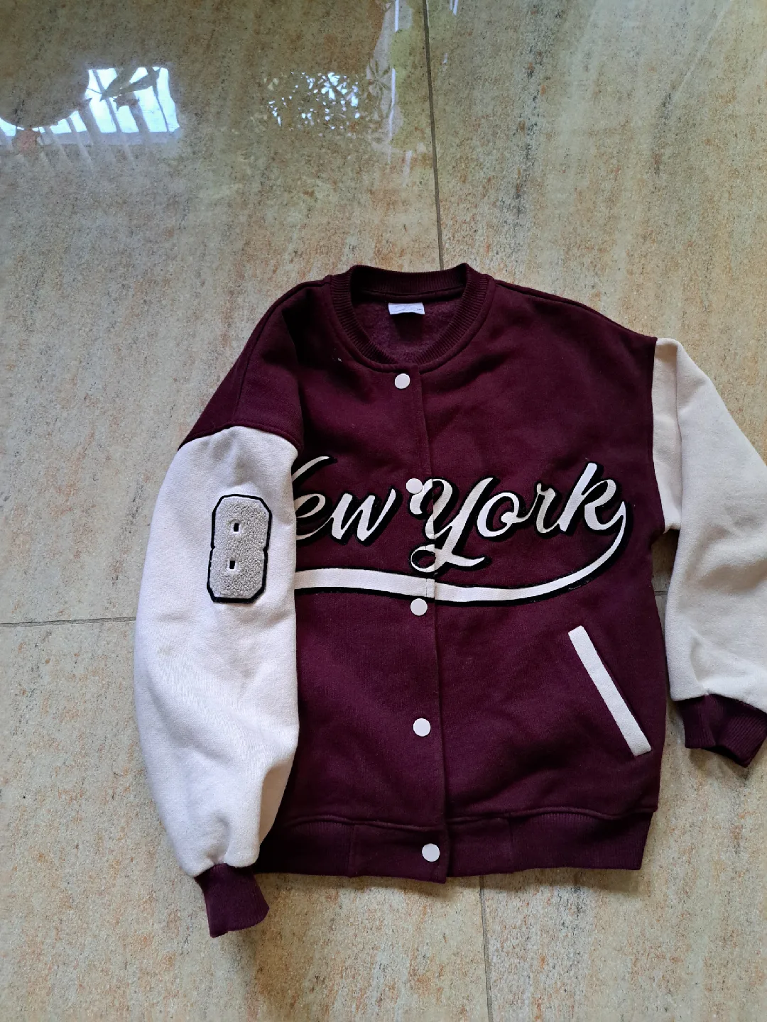 New York Varsity Jacket Maroon & White image indicator(2)