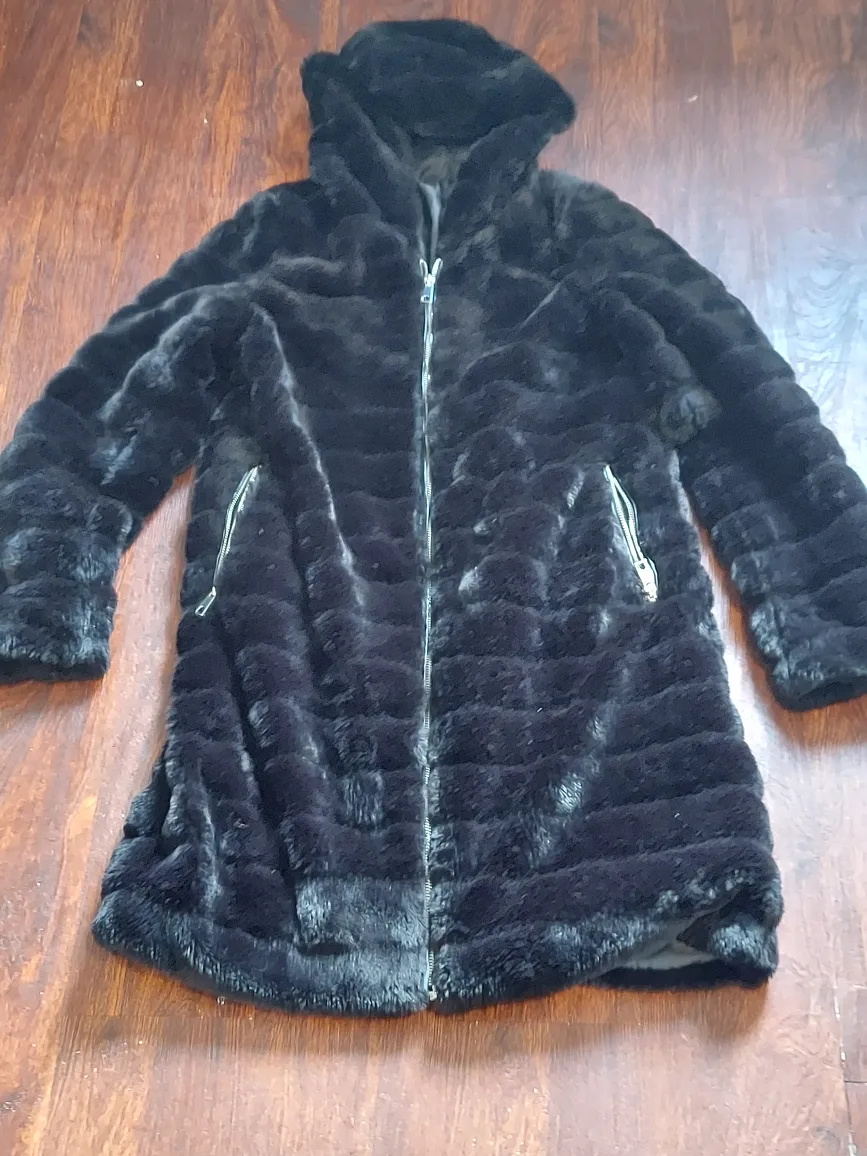 Black Faux Fur Coat - Polyester thumbnail