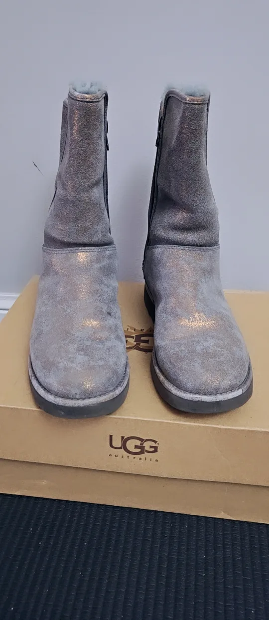 UGG Australia Metallic Grey Boots, Size 6 thumbnail