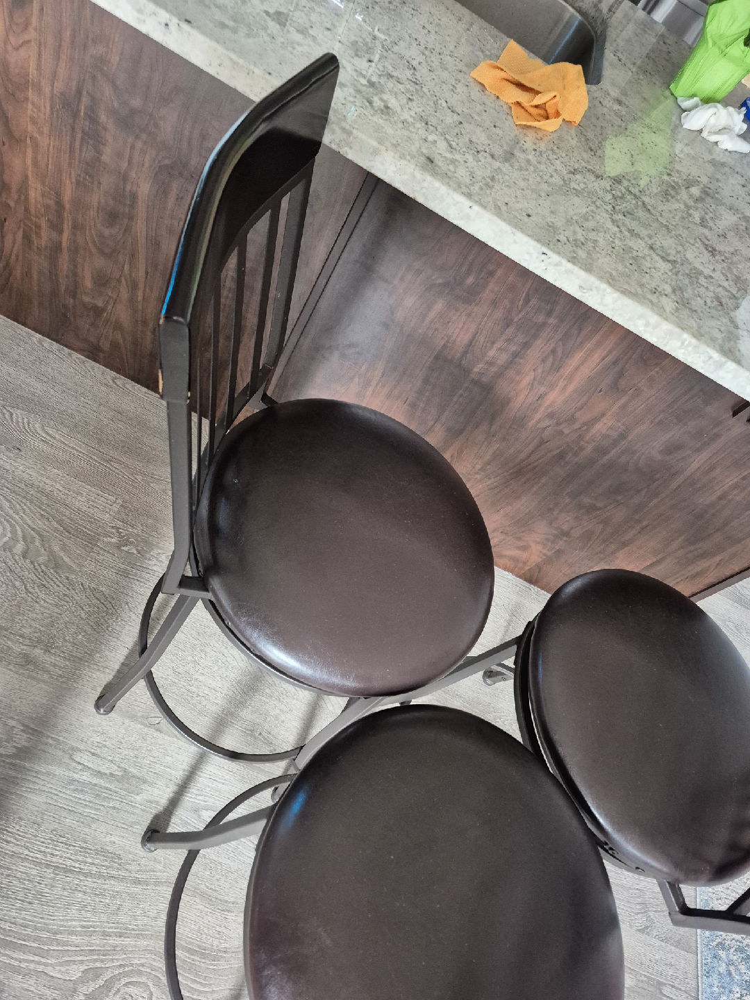 Set of 3 Brown Swivel Bar Stools