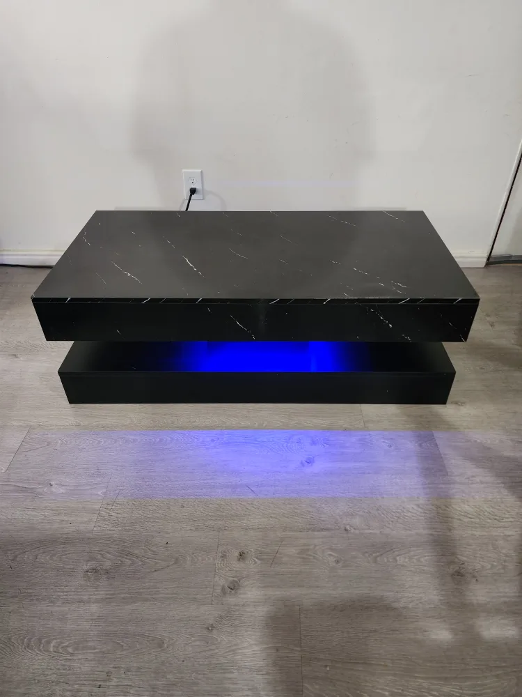Black Marble Style Coffee Table with LED image indicator(3)