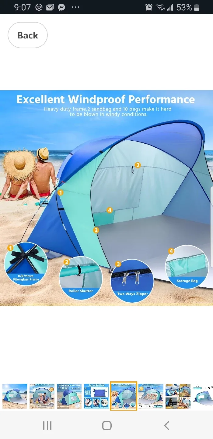 Beach Tent Sun Shelter for 2 Person, 50+ UV brand new image indicator(5)