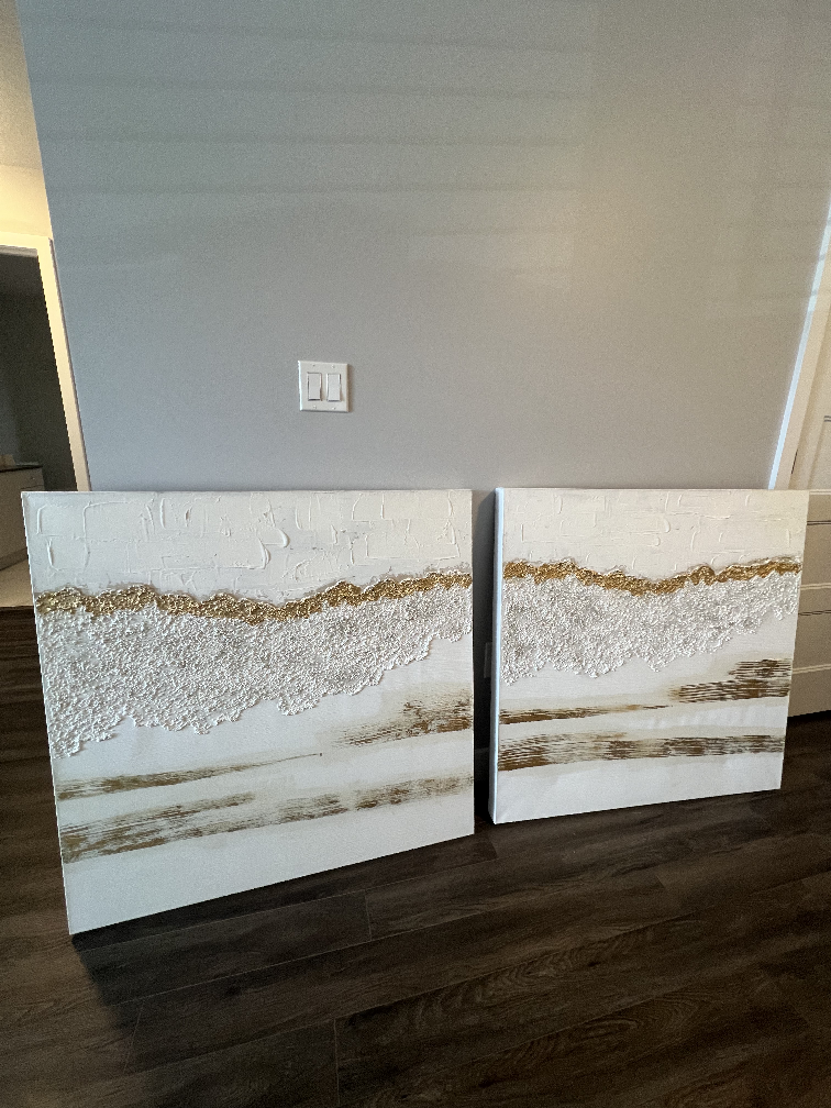 Set of 2 Textured White and Gold Wall Art - photo 4