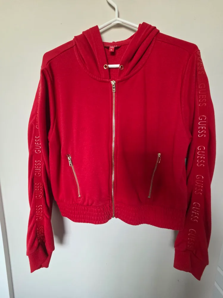 GUESS Red Zip-Up Hoodie - Size XL (more like medium) thumbnail