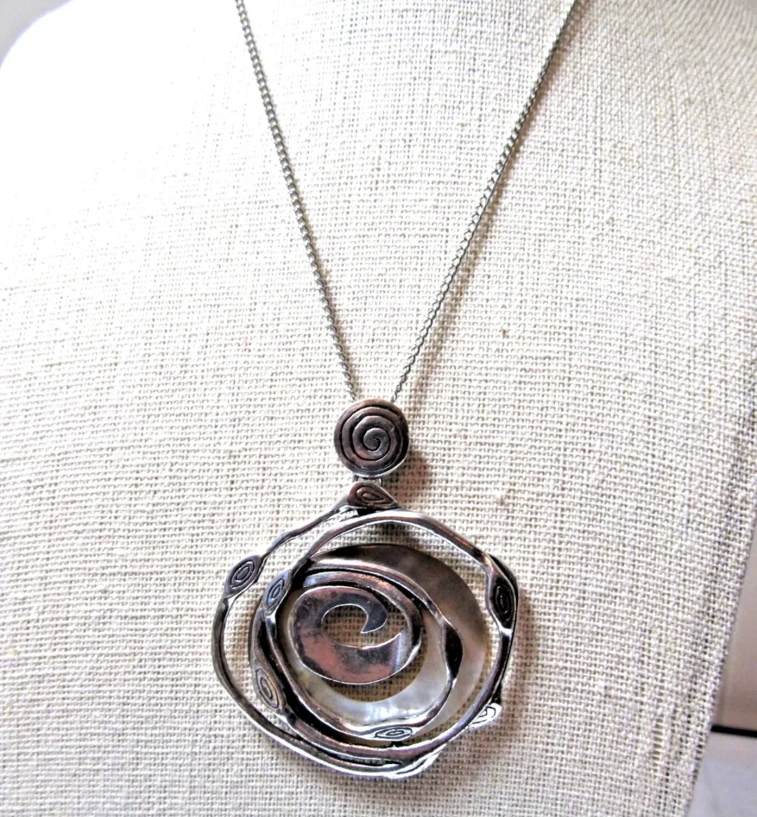 Vintage Silver Tone Swirl Pendant Necklace thumbnail
