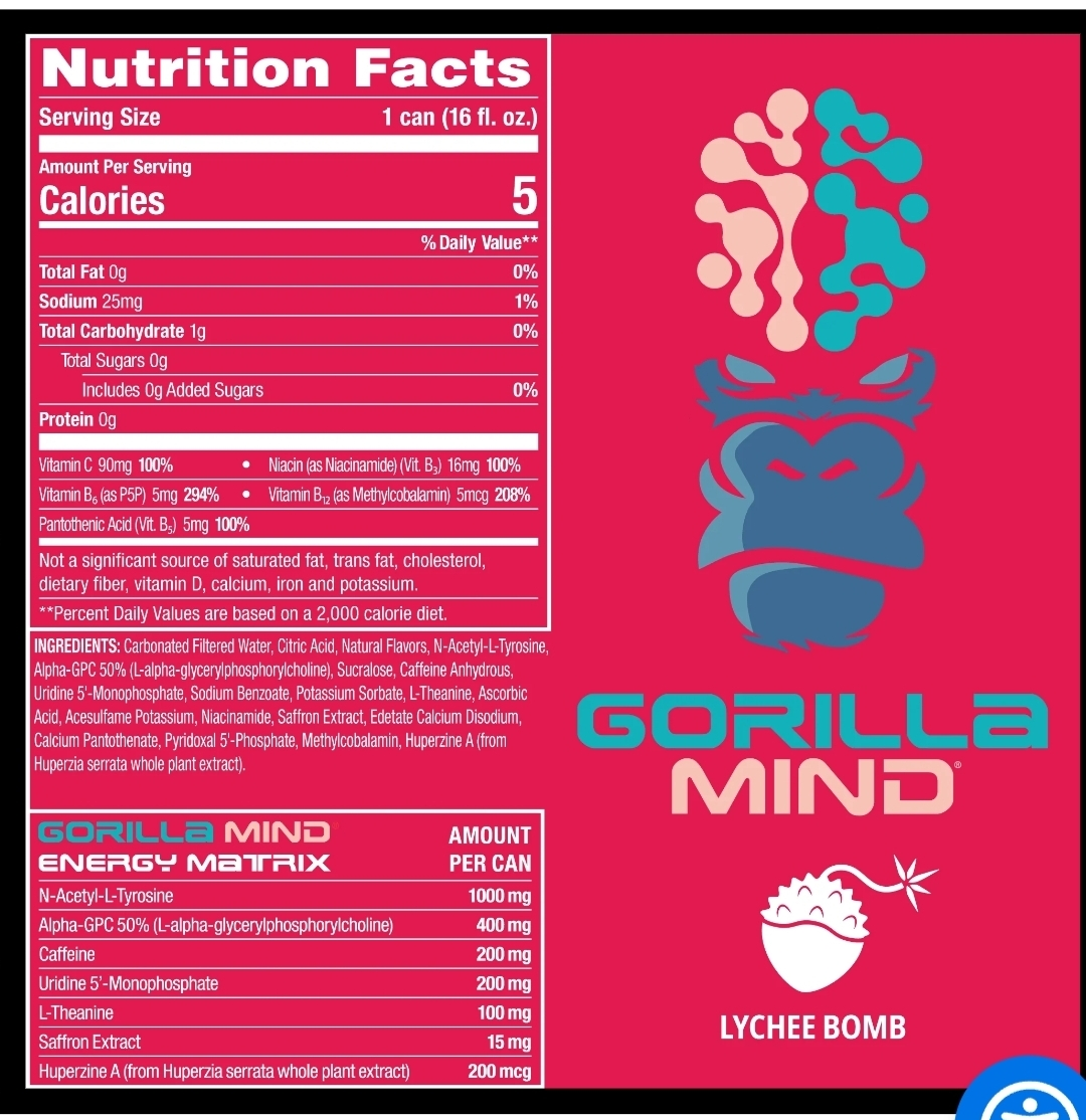 Gorilla Mind Lychee Bomb Energy Drink - photo 4