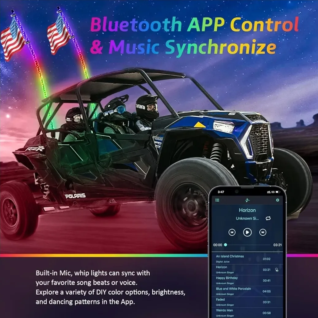 Ehaho 4FT LED Whip Lights (2 Pcs) – Spiral RGB UTV ATV SXS Canam image indicator(5)