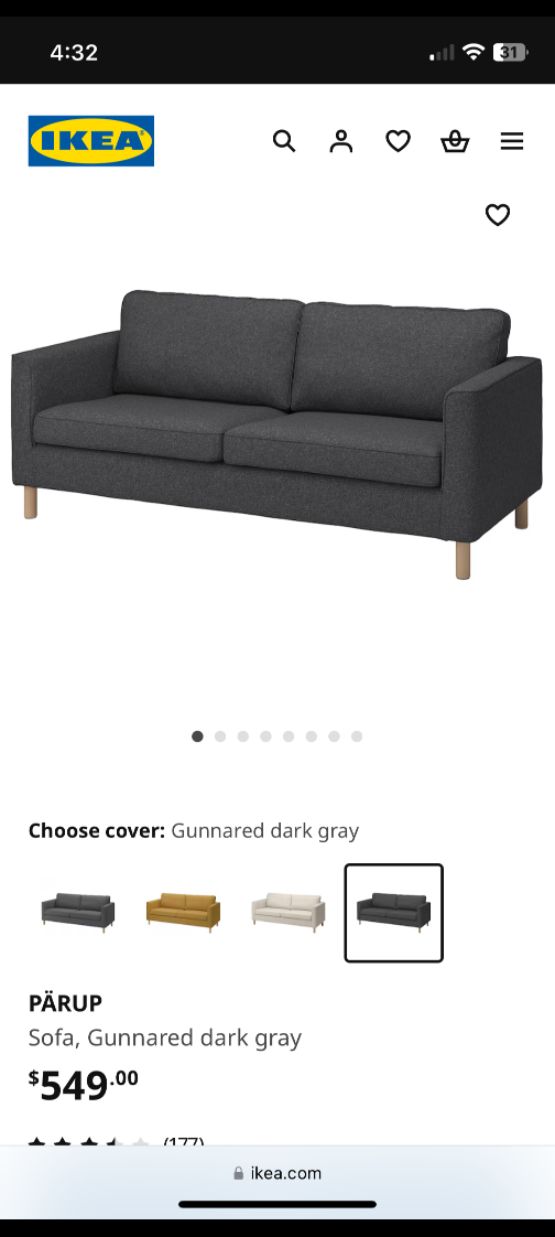 IKEA PÄRUP Sofa, Gunnared Dark Gray - photo 2