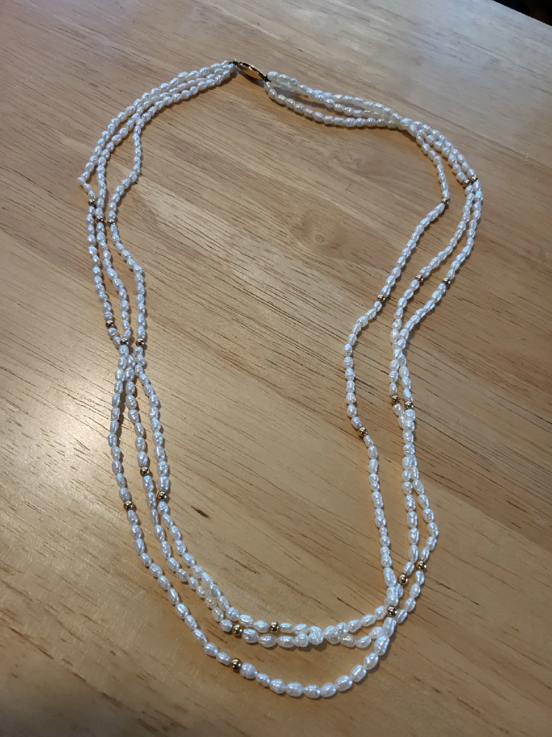 14K Gold & 3 Strand Pearl Necklace thumbnail