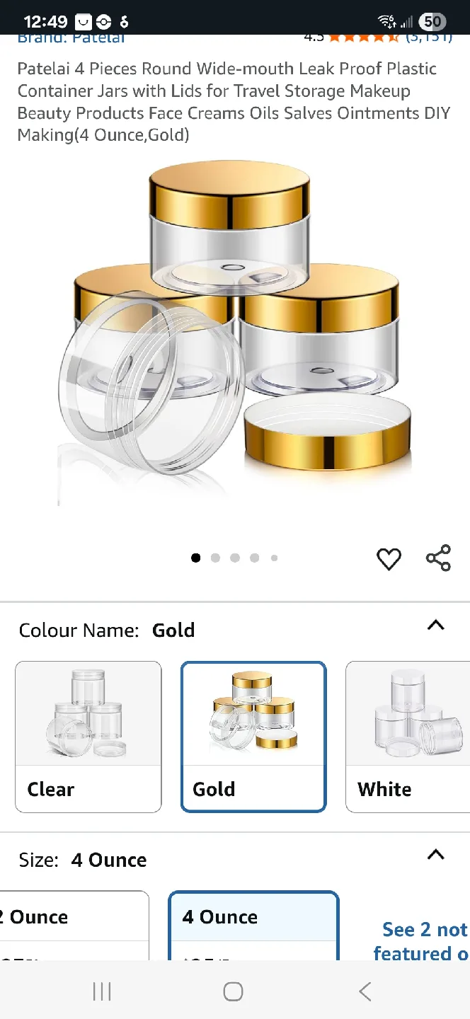 Patelai 4-Piece Gold Cosmetic Jars - 4 Ounce thumbnail