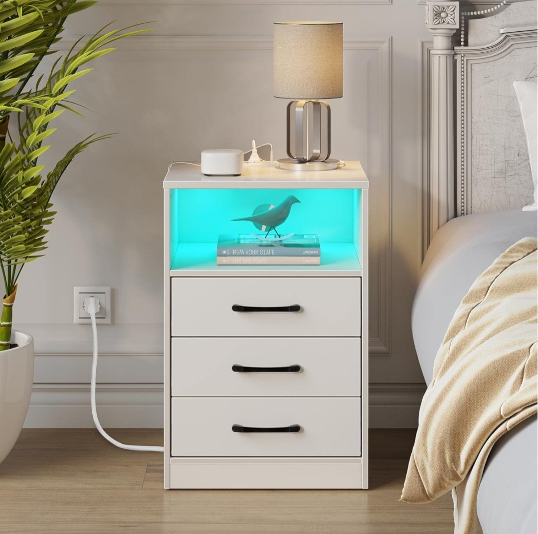 Nightstand with Charging Station and night light