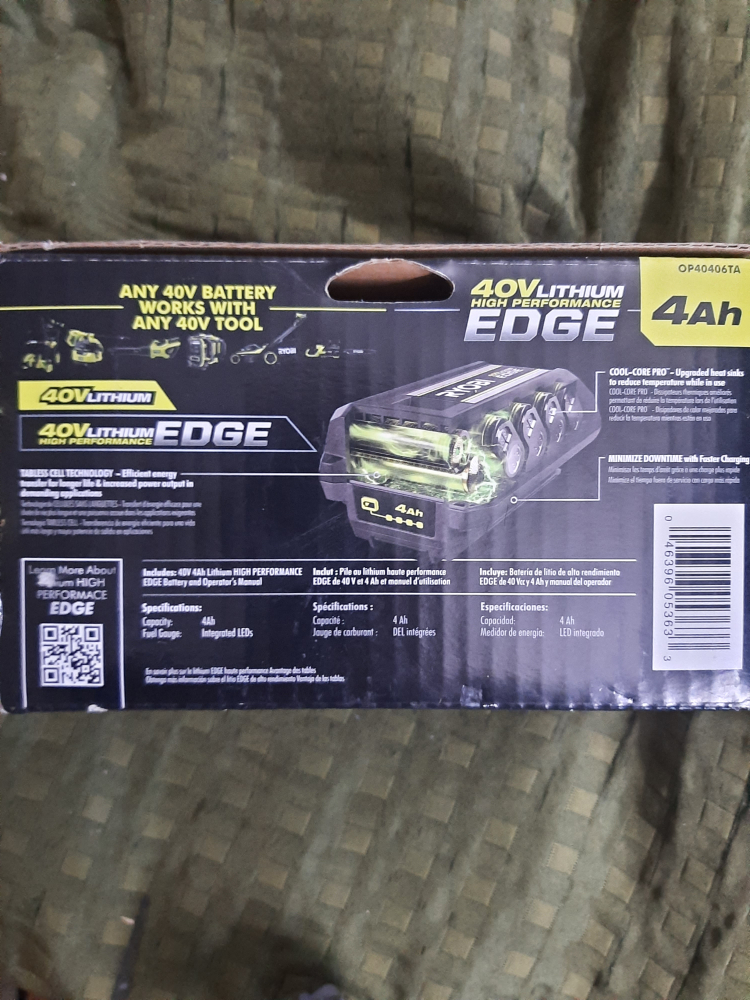 New Ryobi 40V Lithium High Performance EDGE 4Ah Battery - photo 3