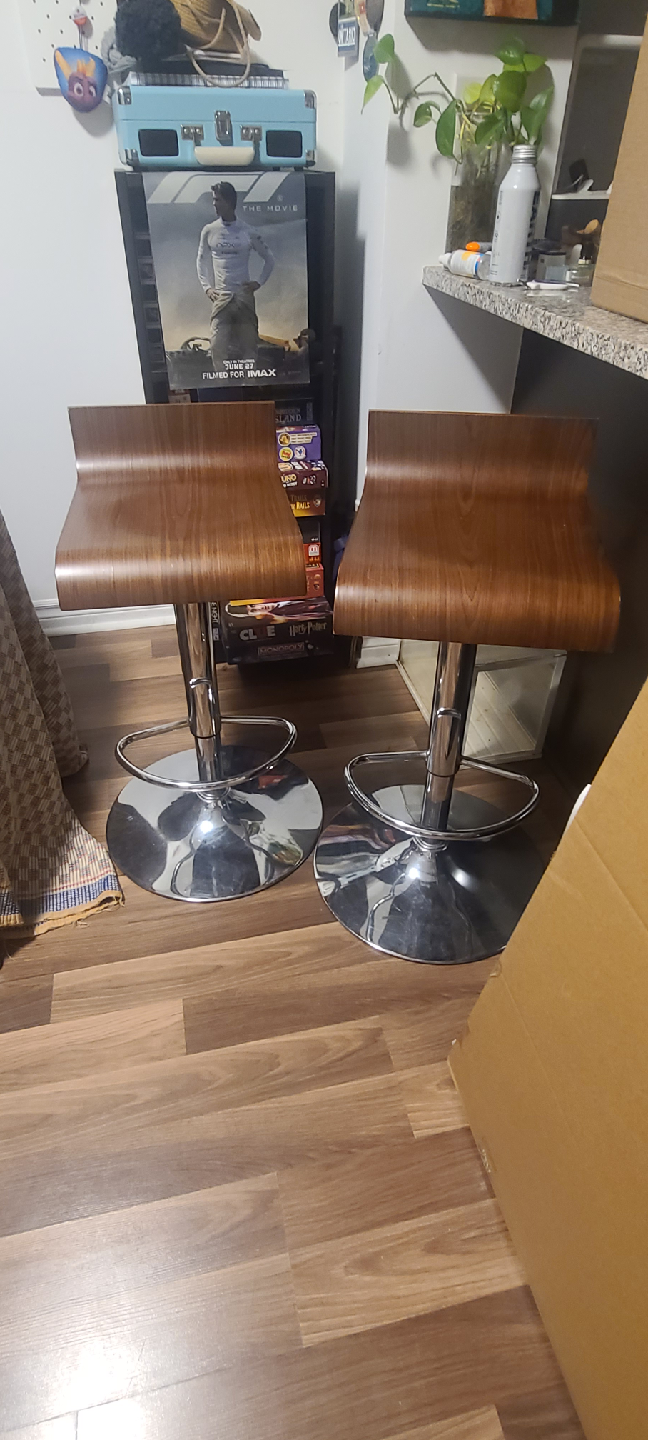 Set of Two Adjustable Wood & Chrome Bar Stools - photo 2
