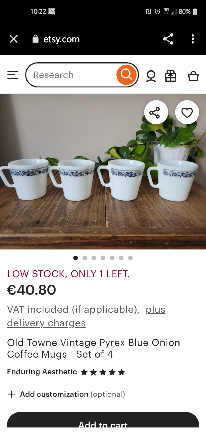 Vintage Pyrex Blue Cornflower Mugs and Plate Set image indicator(8)