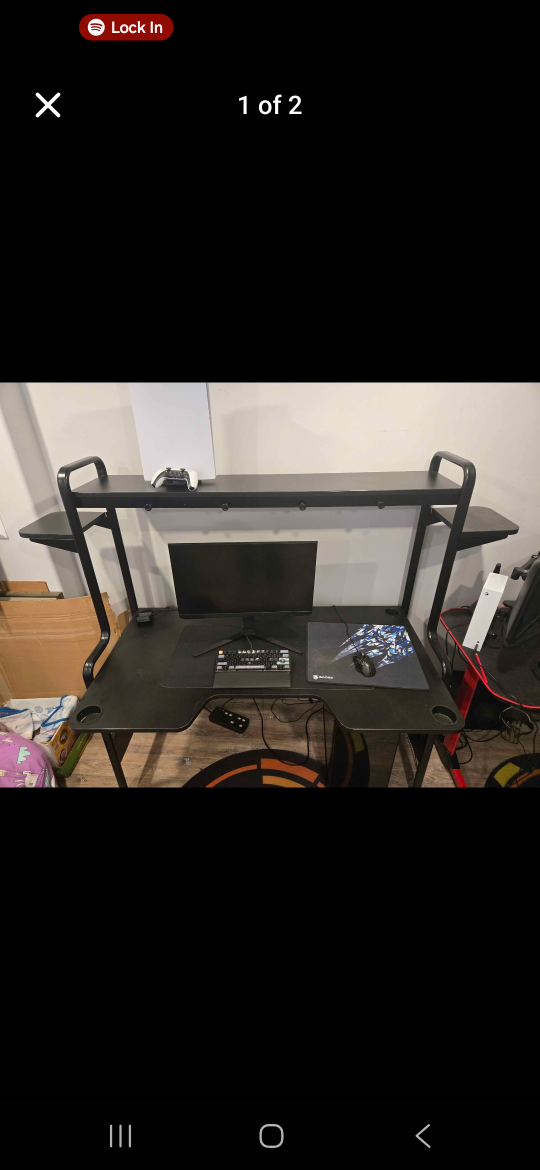 Black Gaming Desk with Shelves